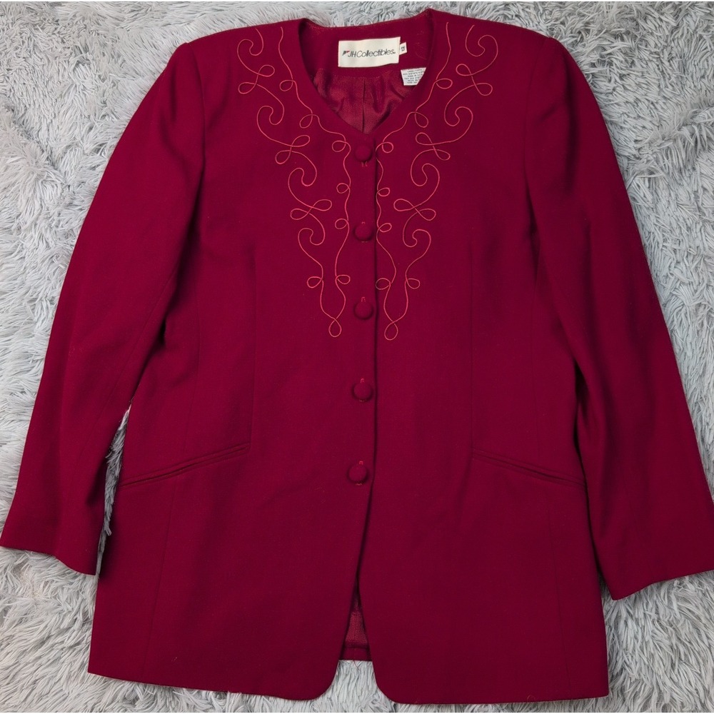Vintage JH Collectibles Jacket Womens 12 Red Wool Coat Faux Pockets Old Money